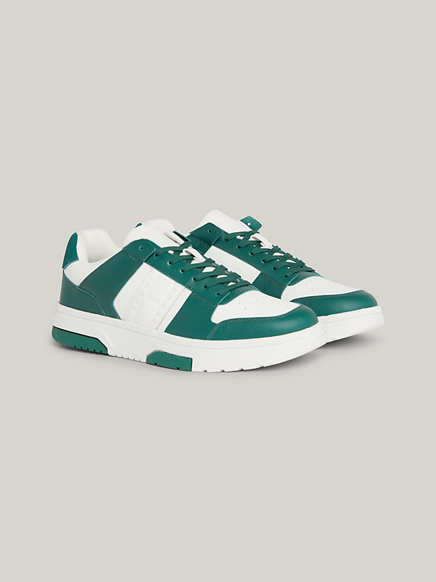 green the brooklyn leather colour-blocked trainers for men tommy jeans