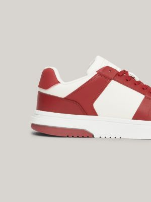 Mens red leather store trainers