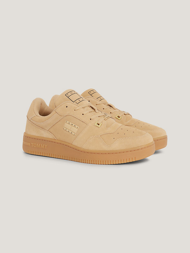 beige suede cleat basketball trainers for men tommy jeans
