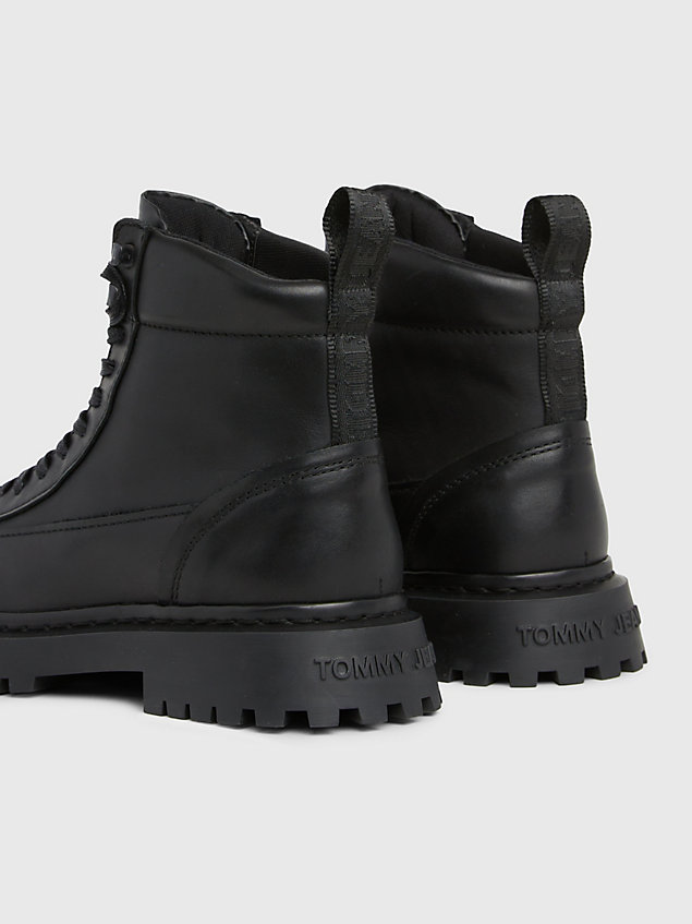 black leather lace-up boots for men tommy jeans