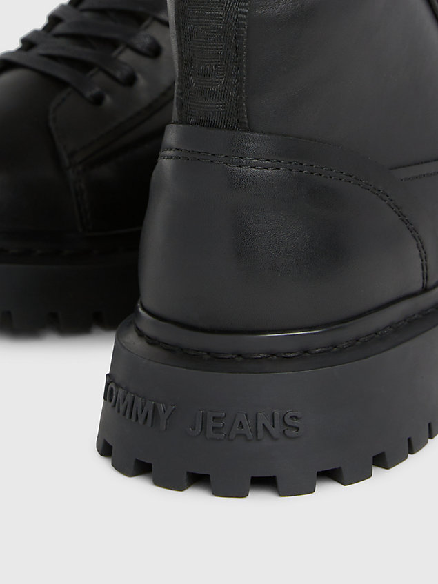 black sznurowane botki ze skóry dla mężczyźni - tommy jeans