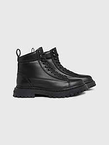 black leather lace-up boots for men tommy jeans