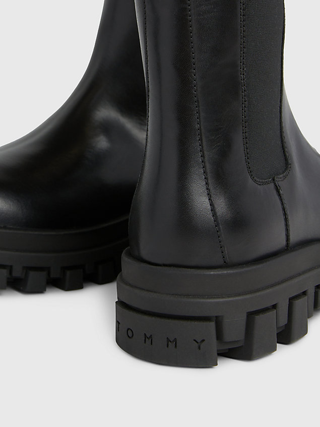 black leather cleat chelsea boots for men tommy jeans
