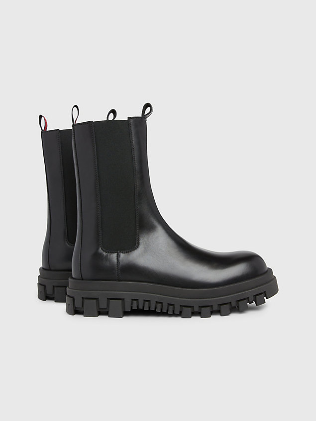 black leather cleat chelsea boots for men tommy jeans