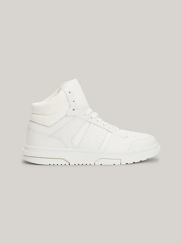 white the brooklyn mid-top leather trainers for men tommy jeans