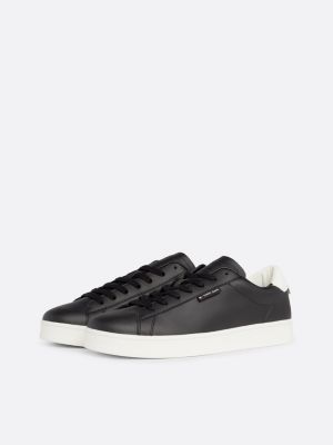 black leather cupsole trainers for men tommy jeans