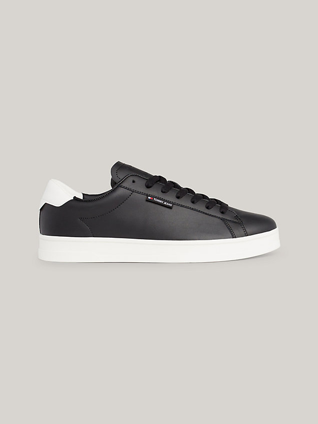 black leather logo cupsole trainers for men tommy jeans