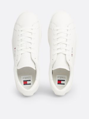 white leather cupsole trainers for men tommy jeans