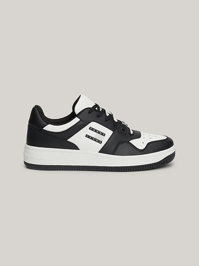 black leather fine cleat monochrome basketball trainers for men tommy jeans
