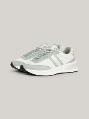 grey runner-ledersneaker mit mesh-einsätzen für herren - tommy jeans