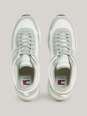 Runner-Ledersneaker mit Mesh-Einsätzen | Grau | Tommy Hilfiger 