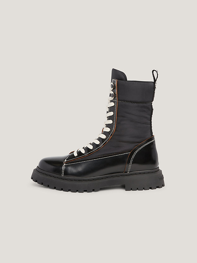 black lace up cleat military boots for men tommy jeans
