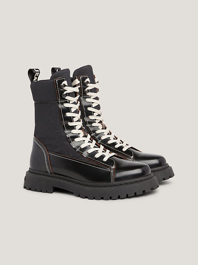 black lace up cleat military boots for men tommy jeans
