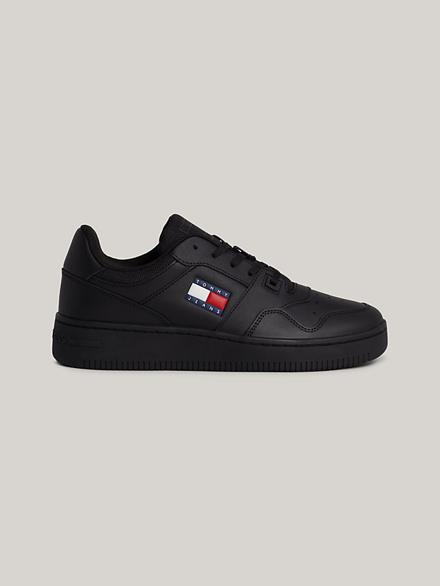 black retro essential leather basketball trainers for men tommy jeans