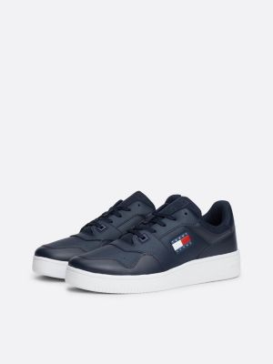 sneakers essential stile basket in pelle blu da uomini tommy jeans