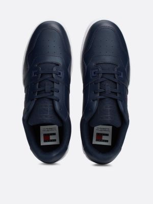 sneakers essential stile basket in pelle blu da uomini tommy jeans