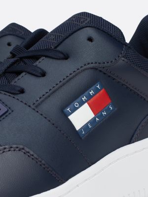 sneakers essential stile basket in pelle blu da uomini tommy jeans