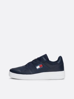 sneakers essential stile basket in pelle blu da uomini tommy jeans