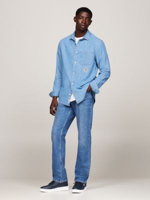 baskets crantées rétro bleu pour hommes tommy jeans
