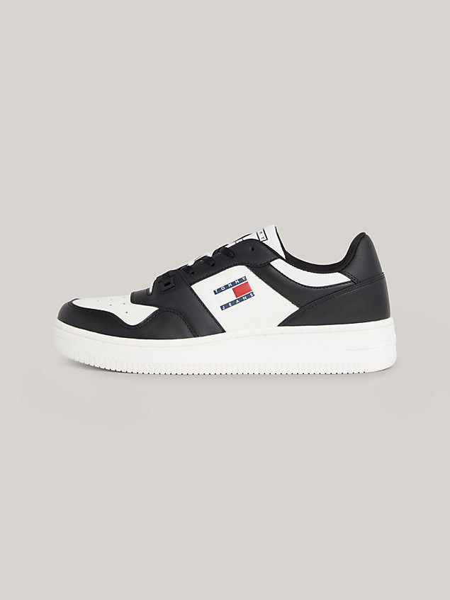 white essential retro leather basketball trainers for men tommy jeans