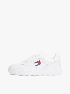 sneakers essential stile basket in pelle bianco da uomini tommy jeans