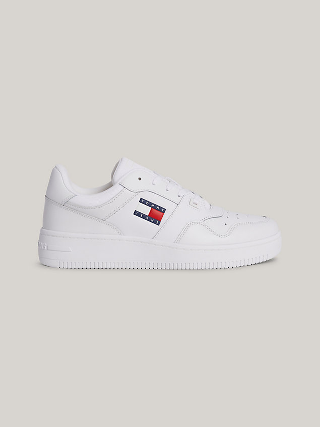 white retro essential leather basketball trainers for men tommy jeans
