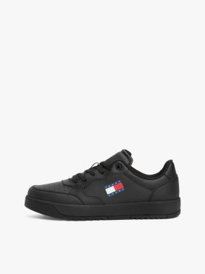 black essential leather serrated trainers for men tommy jeans