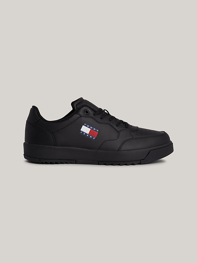 black retro essential leather badge trainers for men tommy jeans