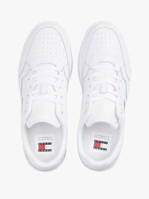 Tommy Jeans leather flag logo retro basket sneakers in white