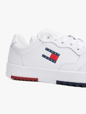 sneakers essential in pelle bianco da uomini tommy jeans