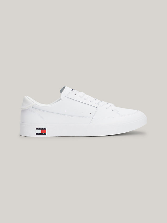 white essential badge leather trainers for men tommy jeans