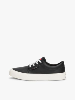 zapatillas estilo skater essential de piel negro de hombres tommy jeans