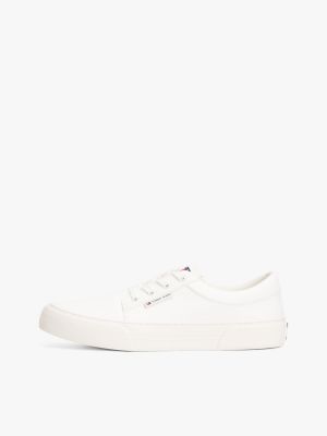 wit essential leren skate-platformsneaker voor heren - tommy jeans