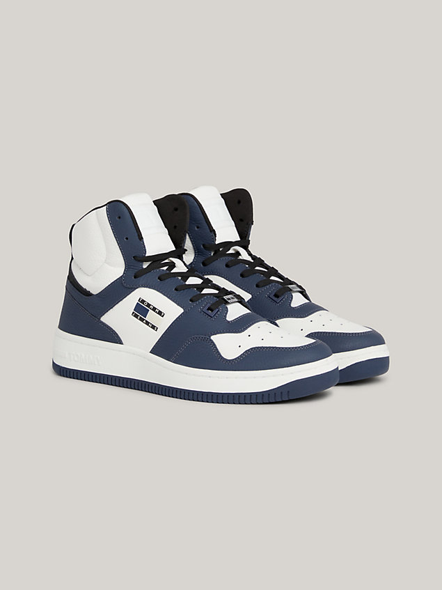blue retro leather basketball mid-top trainers for men tommy jeans