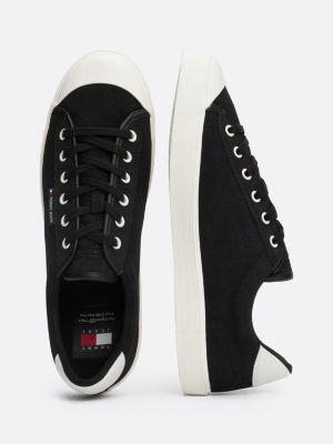 sneakers stringate in camoscio con logo black da uomini tommy jeans