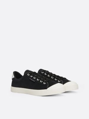 sneakers stringate in camoscio con logo black da uomini tommy jeans