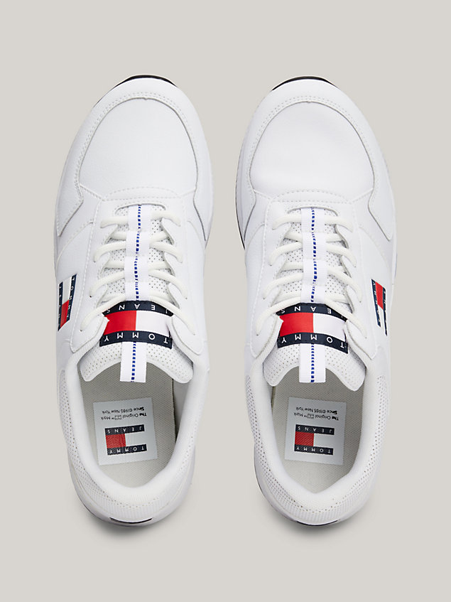 white essential lace-up runner trainers for men tommy jeans