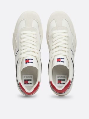 white retro suede cupsole trainers for men tommy jeans