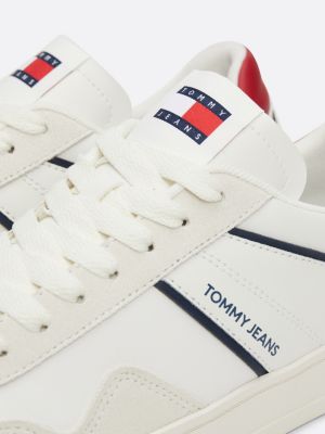 white retro suede cupsole trainers for men tommy jeans