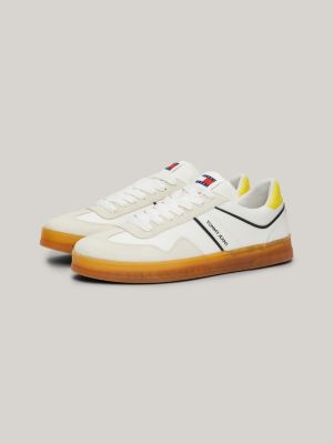 yellow retro suede cupsole trainers for men tommy jeans