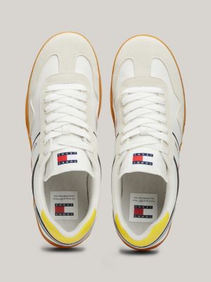 yellow retro suede cupsole trainers for men tommy jeans