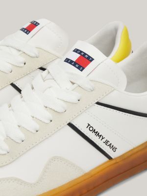 yellow retro suede cupsole trainers for men tommy jeans