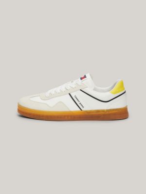 yellow retro suede cupsole trainers for men tommy jeans