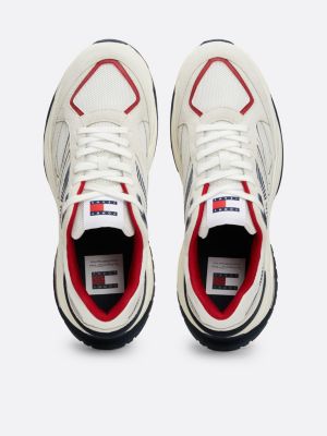 white suede mixed texture running trainers for men tommy jeans