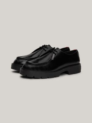 black chunky sole leather derby shoes for men tommy jeans