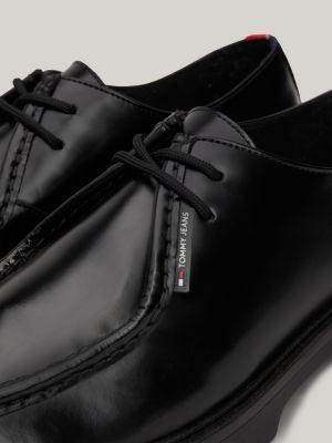 black chunky sole leather derby shoes for men tommy jeans