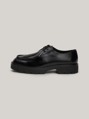 black chunky sole leather derby shoes for men tommy jeans