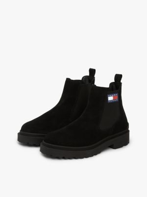 bottes chelsea en daim crantées noir pour hommes tommy jeans