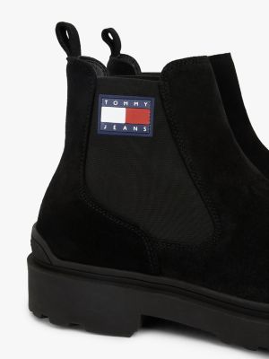 bottes chelsea en daim crantées noir pour hommes tommy jeans