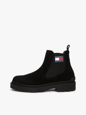 zwart suède chelsea boot met profiel voor heren - tommy jeans